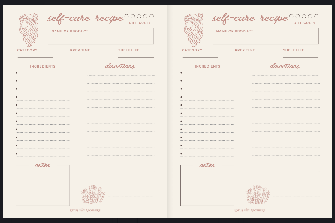 Lotus Apotheke Recipe Journal- Blush Petal Extended Edition